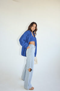 Royal Blue Bubble Knit Button Down