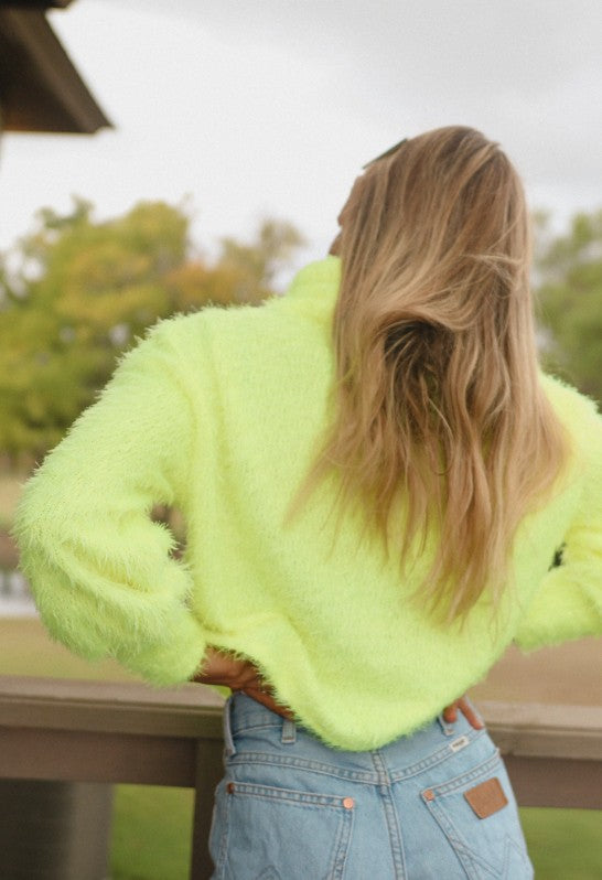 Neon Yellow Turtleneck Knit Sweater
