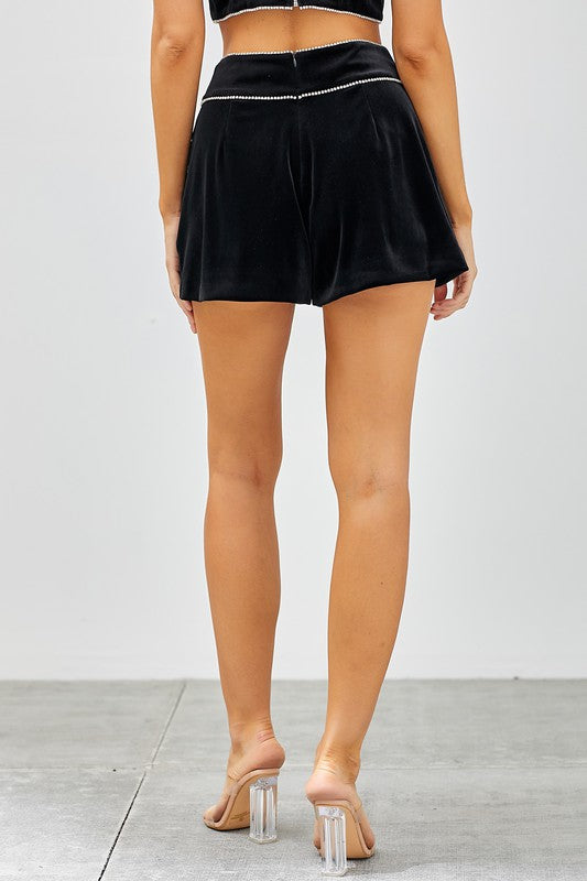 Black Rhinestone Trim Detail Shorts