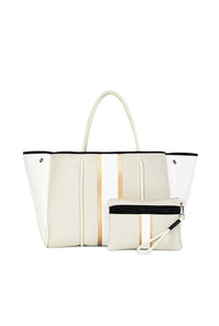 Beige And Gold Stripe Neoprene Tote Bag - Kendry Collection Boutique