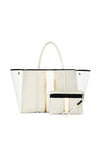 Beige And Gold Stripe Neoprene Tote Bag - Kendry Collection Boutique