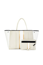 Beige And Gold Stripe Neoprene Tote Bag - Kendry Collection Boutique