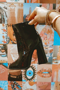 Warning Black Faux Leather Booties