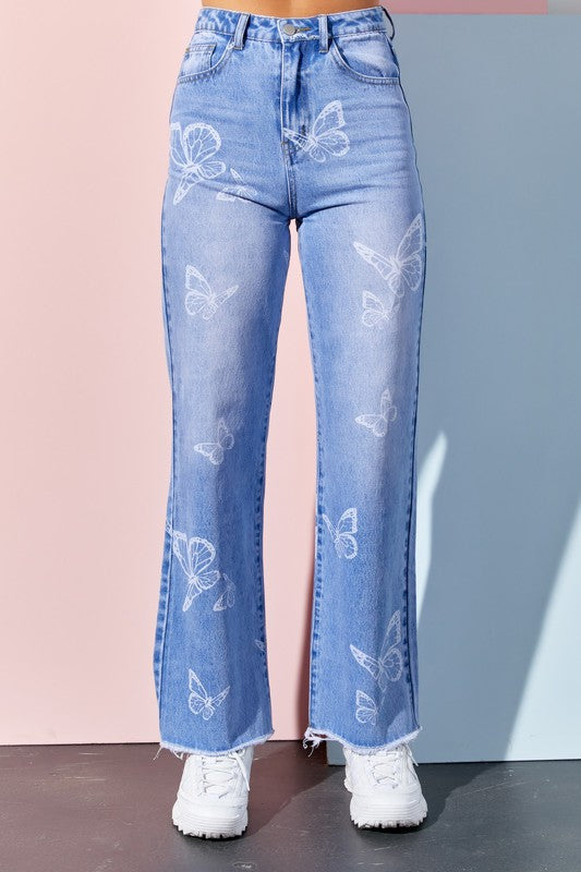 Butterfly Printed Straight Leg Jeans