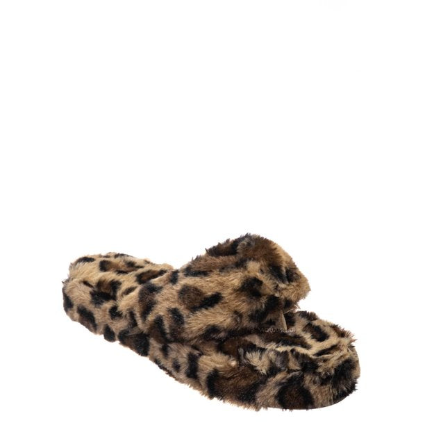 Leopard Faux Fur Thong Slippers