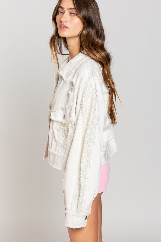 Ivory Sequin Detail Denim Jacket