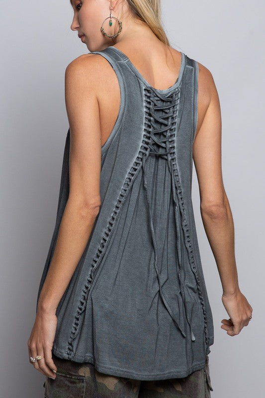 Charcoal Lace Up Tank Top