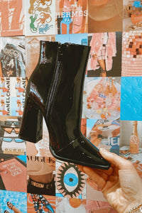 Warning Black Faux Leather Booties