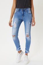 Camilla Mid Rise Frayed Hem Ankle Skinny Jeans - Medium Wash