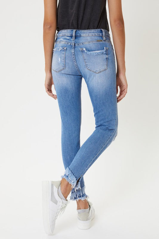 Camilla Mid Rise Frayed Hem Ankle Skinny Jeans - Medium Wash
