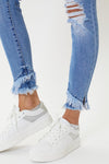 Camilla Mid Rise Frayed Hem Ankle Skinny Jeans - Medium Wash