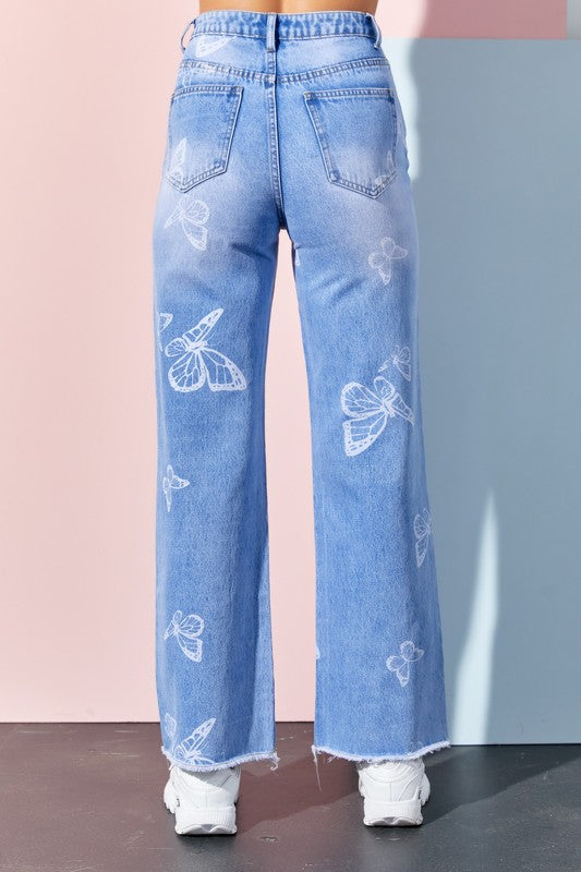 Butterfly Printed Straight Leg Jeans