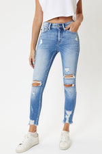 Layla High Rise Distressed Ankle Skinny Jeans - Medium Wash