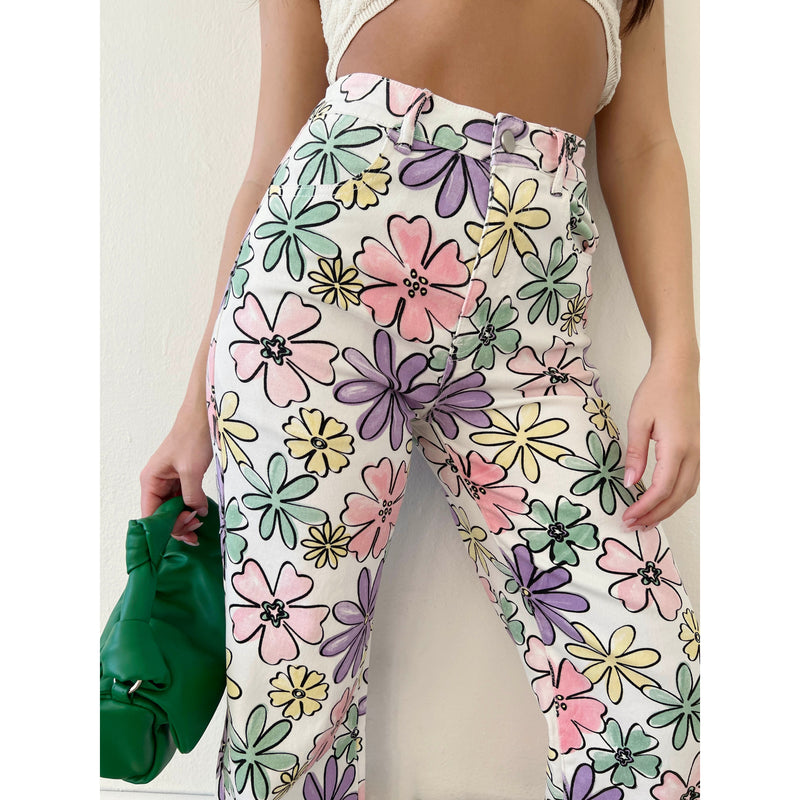 Floral Colors Straight Leg Jeans