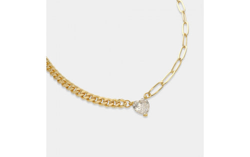 CZ Heart Mixed Chain Pendant Necklace