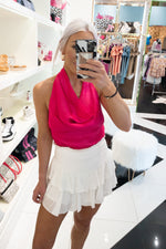 Hot Pink Satin Cowl Neck Top