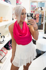 Hot Pink Satin Cowl Neck Top