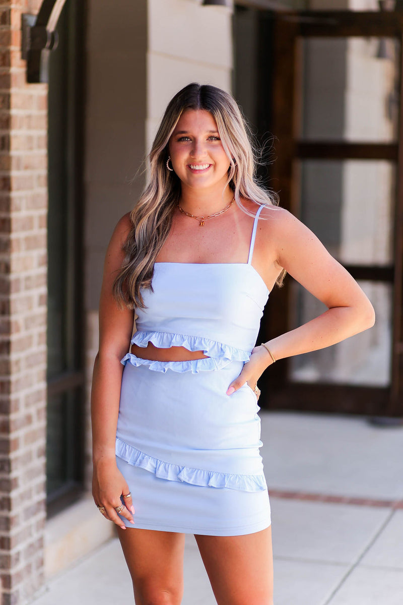 Baby Blue Cutout Ruffle Mini Dress - Shop Kendry Collection Boutique 