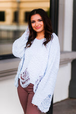 Baby Blue Distressed Popcorn Sweater- Shop Kendry Collection Boutique