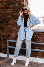 Baby Blue Plush Button Down Shacket - Kendry Collection Boutique