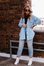 Baby Blue Plush Button Down Shacket - Kendry Collection Boutique