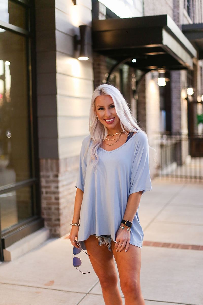 Baby Blue V-Neck Basic Tee - Shop Kendry Collection Boutique