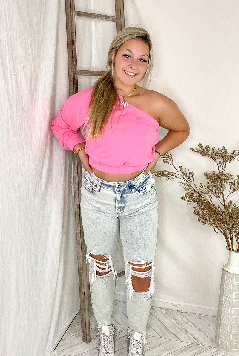 Barbie Pink One Shoulder Sweatshirt - Shop Kendry Collection Boutique