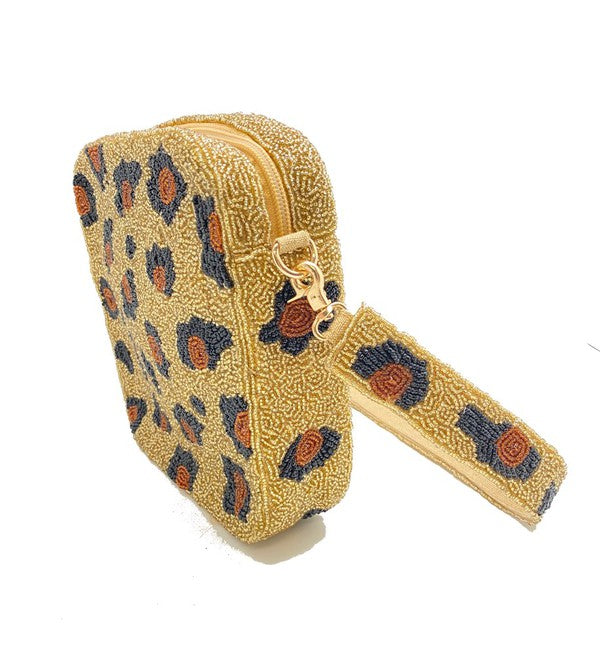 Beaded square shaped purse with matching removable strap. Leopard Print Beaded Box Purse - Shop Kendry Collection Boutique