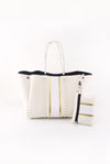 Beige And Gold Stripe Neoprene Tote Bag - Kendry Collection Boutique