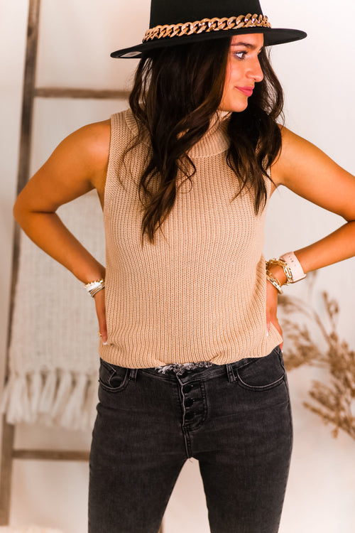 Beige Sleeveless Turtle Neck Knit Top - Shop Kendry Collection Boutique