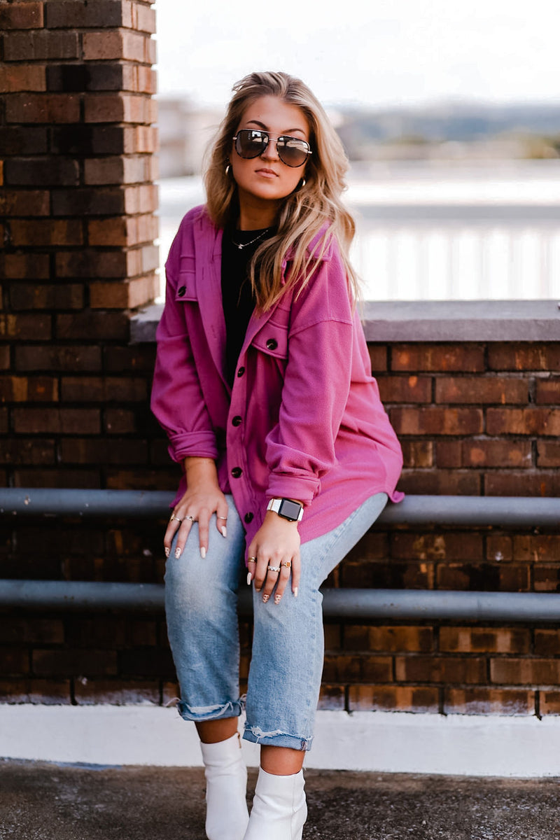 Berry Pink Plush Button Down Shacket - Kendry Collection Boutique