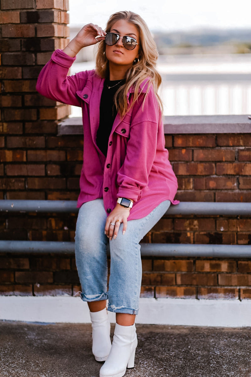 Berry Pink Plush Button Down Shacket - Kendry Collection Boutique