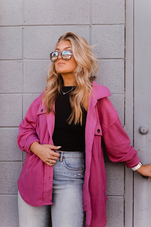 Berry Pink Plush Button Down Shacket - Kendry Collection Boutique