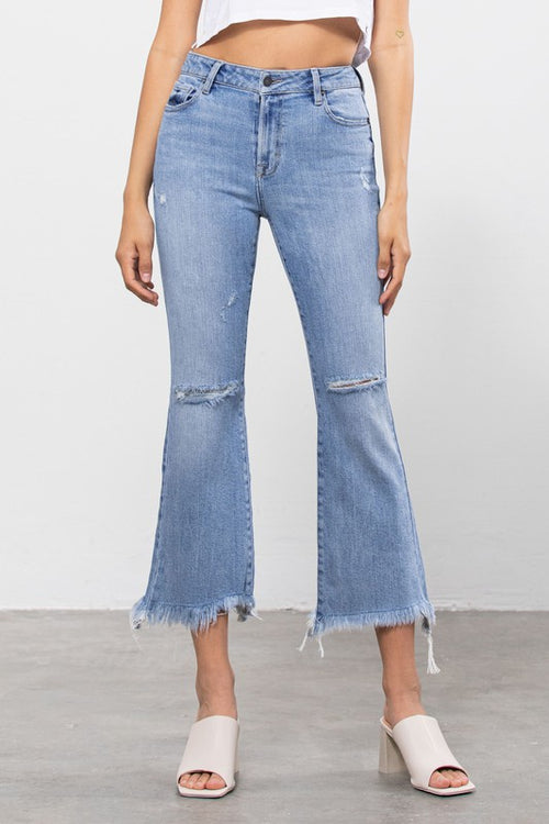 Beverly Distressed Hem Cropped Flare Jeans - Shop kendry Collection Boutique