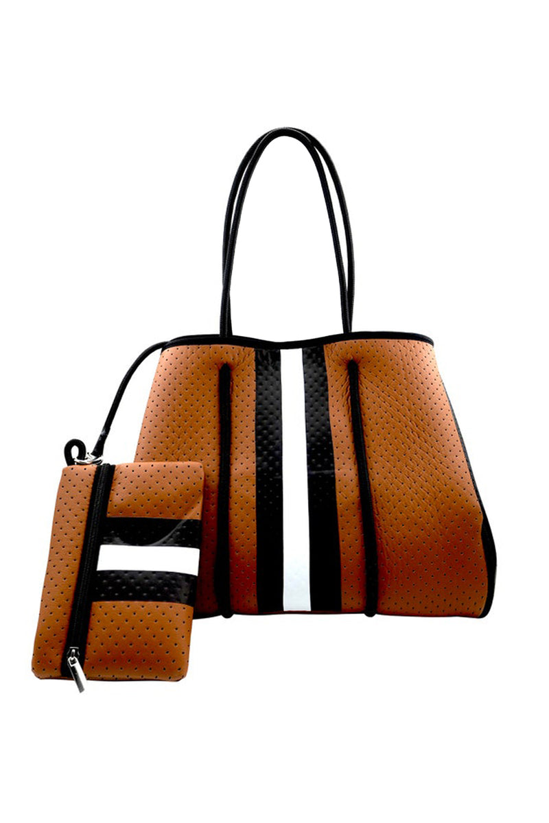 Black And Brown Stripe Neoprene Tote Bag - Shop Kendry Collection Boutique