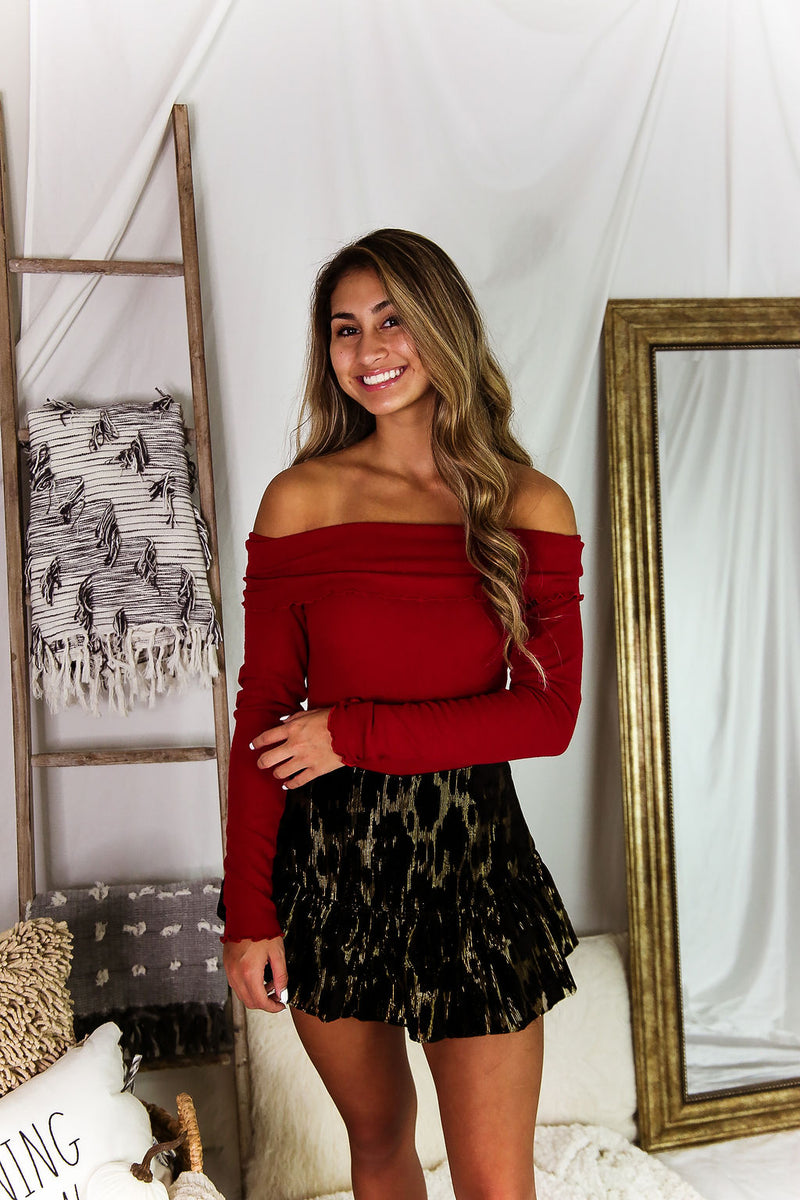 Black And Gold Patterned Ruffle Mini Skirt- Shop Kendry Collection Boutique 