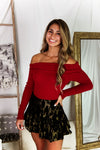 Black And Gold Patterned Ruffle Mini Skirt- Shop Kendry Collection Boutique 