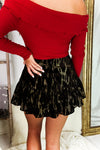 Black And Gold Patterned Ruffle Mini Skirt- Shop Kendry Collection Boutique 