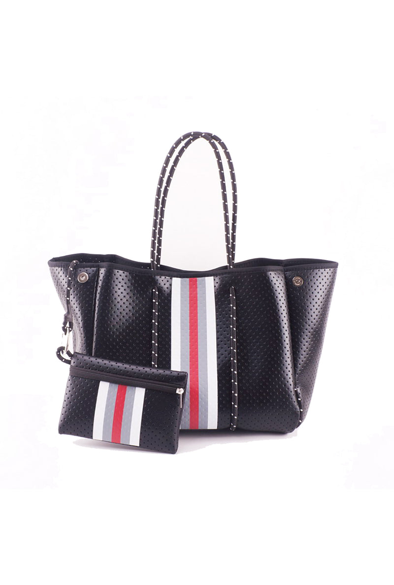 Black And Red Stripe Neoprene Tote Bag - Shop Kendry Collection Boutique