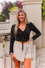 Black And White Star Shirring Blouse - Kendry Collection Boutique