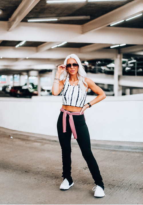 Black And White Tie Dye Ribbed Tank - Shop Kendry Collection 