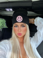 Black Beanie With Pink Smiley Face- Shop Kendry Collection Boutique