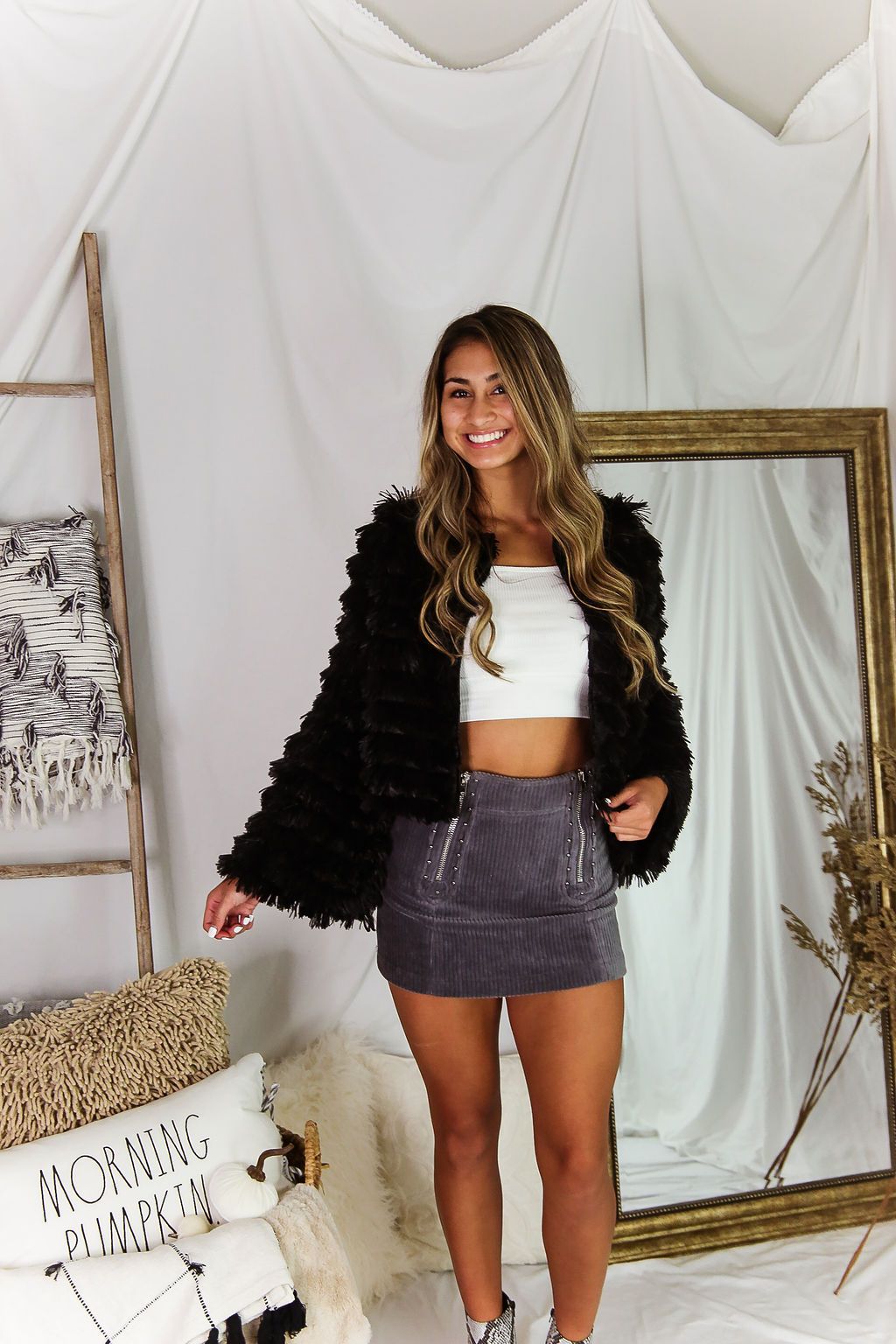 Black Bell Sleeve Furry Crop Jacket - Shop Kendry Collection Boutique