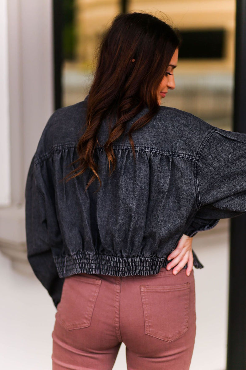 Black Cinched Hem Denim Jacket - Shop Kendry Collection Boutique