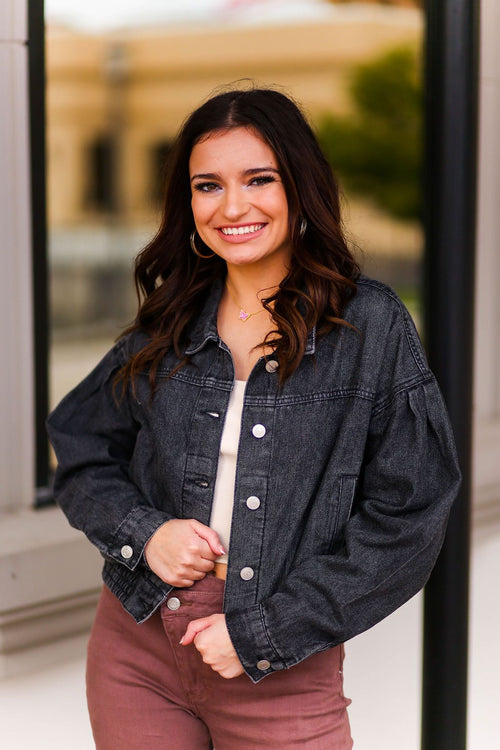 Black Cinched Hem Denim Jacket - Shop Kendry Collection Boutique