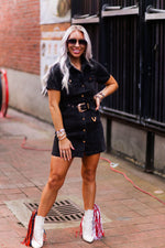 Black Denim Gold Buckle Mini Dress - Shop Kendry Collection Boutique 
