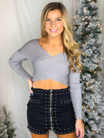 Black Denim Studded Mini Skirt