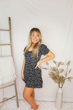 Black Floral Print Puff Sleeve Mini Dress - Shop Cute Ditzy Floral Dresses Now Online At Kendry Collection Boutique