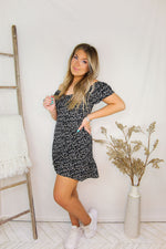 Black Floral Print Puff Sleeve Mini Dress - Shop Cute Ditzy Floral Dresses Now Online At Kendry Collection Boutique