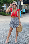 Black Floral Ruffle Mini Skirt